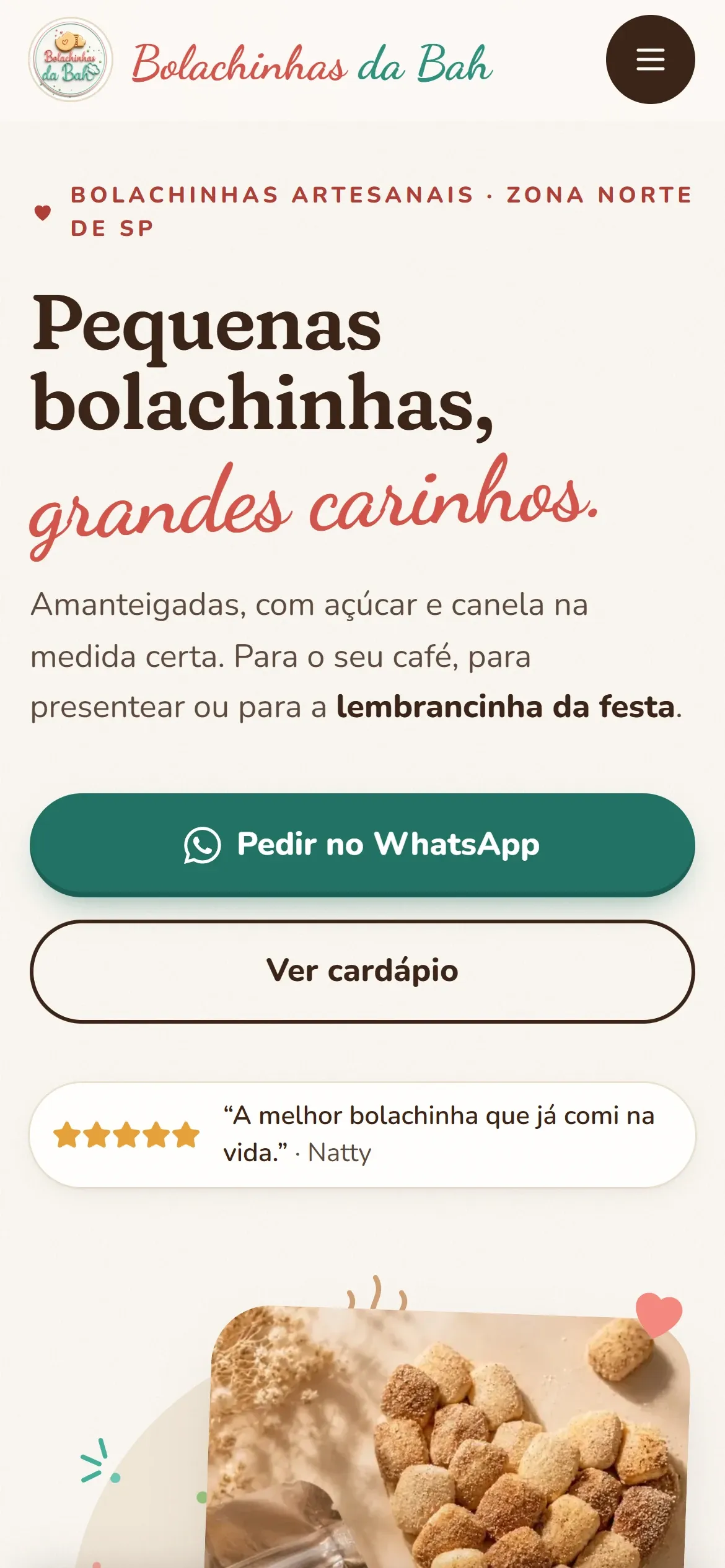 Topo do site de Bolachinhas da Bah no celular