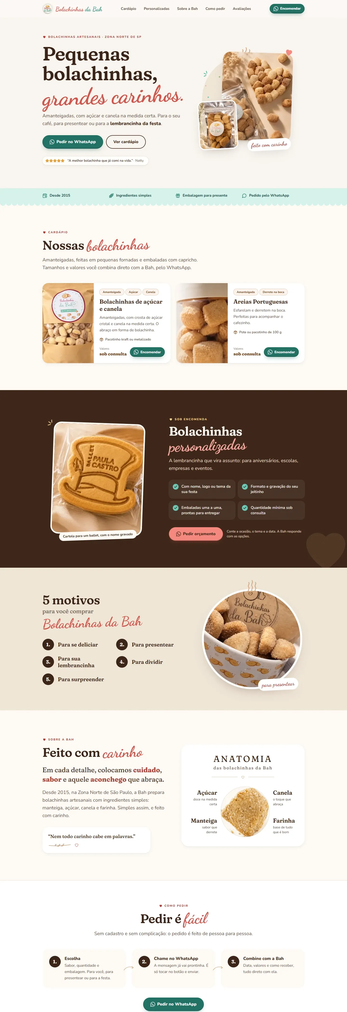 Página inicial completa do site de Bolachinhas da Bah, no desktop